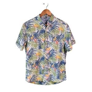 Izod Dockside Chambray Button Down Shirt Mens Small Short Sleeve Hawaiian Preppy